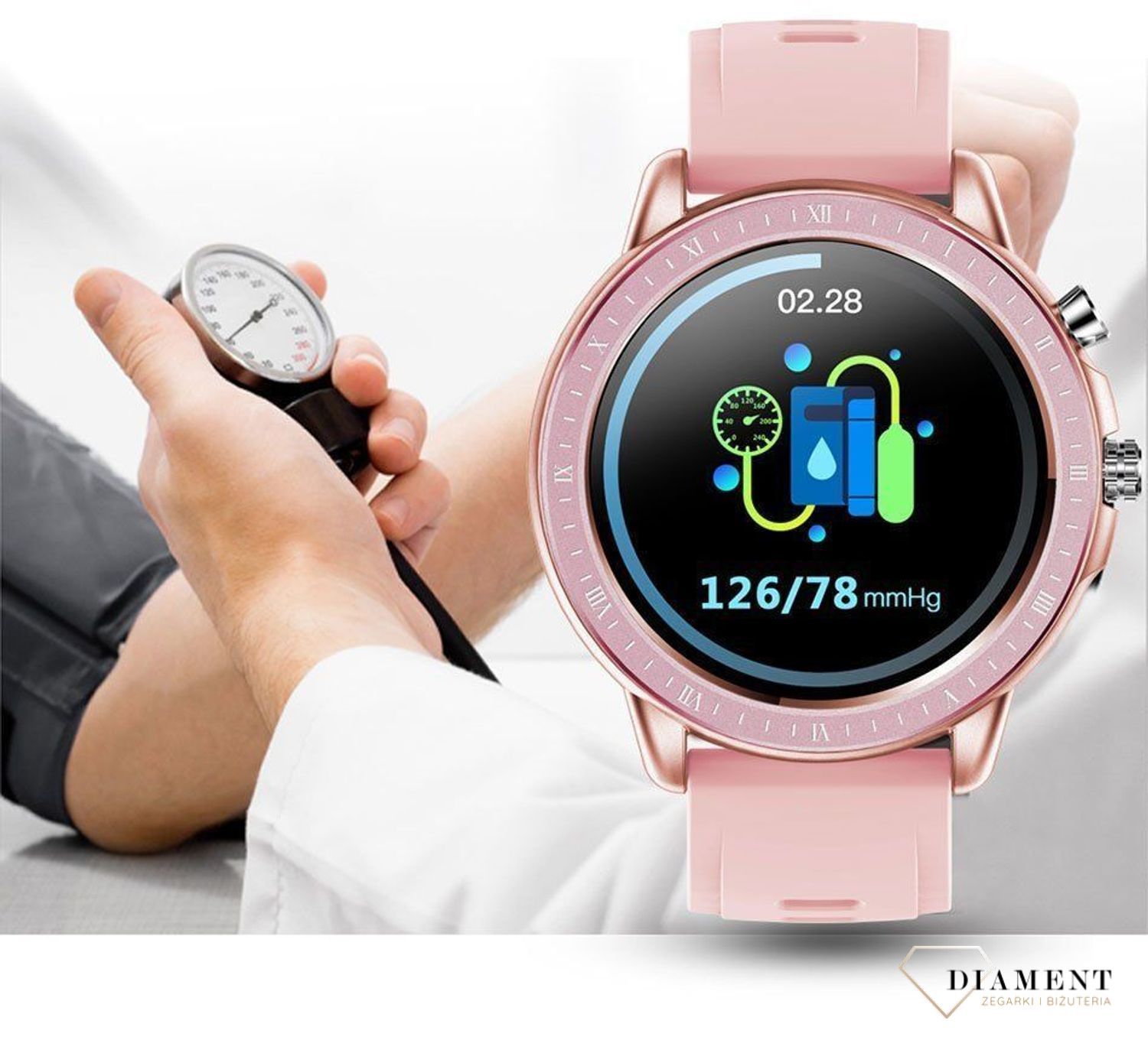 Smartwatch Damski Różowy S02 Sportowy Krokomierz Pulsometr Powiadomienia Monitoring snu.jpg